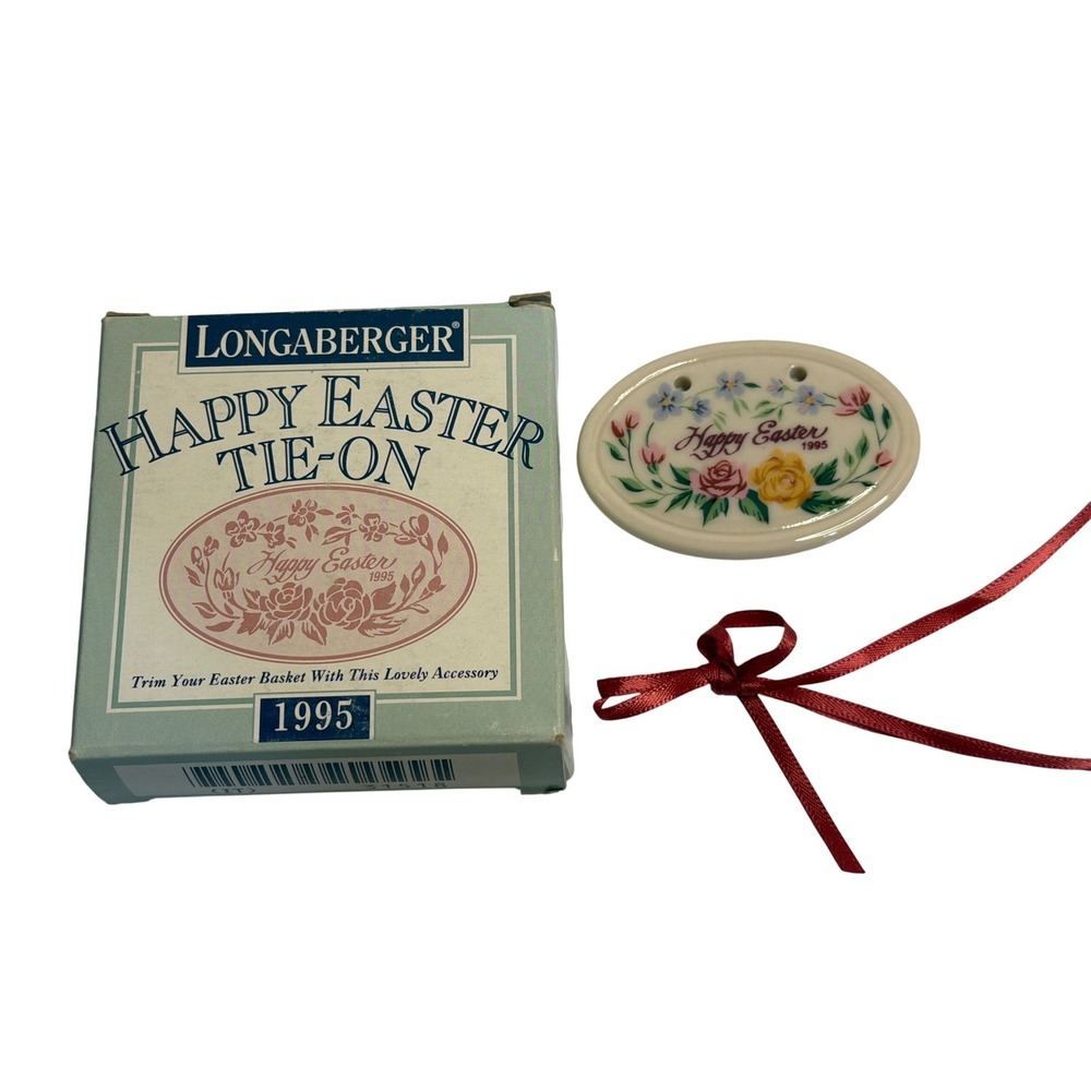 VTG‎ Longaberger Happy Easter Tie-On 1995 Ceramic Basket Charm Pink Floral NIB